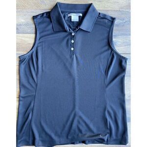 Nike Golf Shirt Womens Large Black Sleeveless Polo‎ Dri-Fit Pickleball Tennis